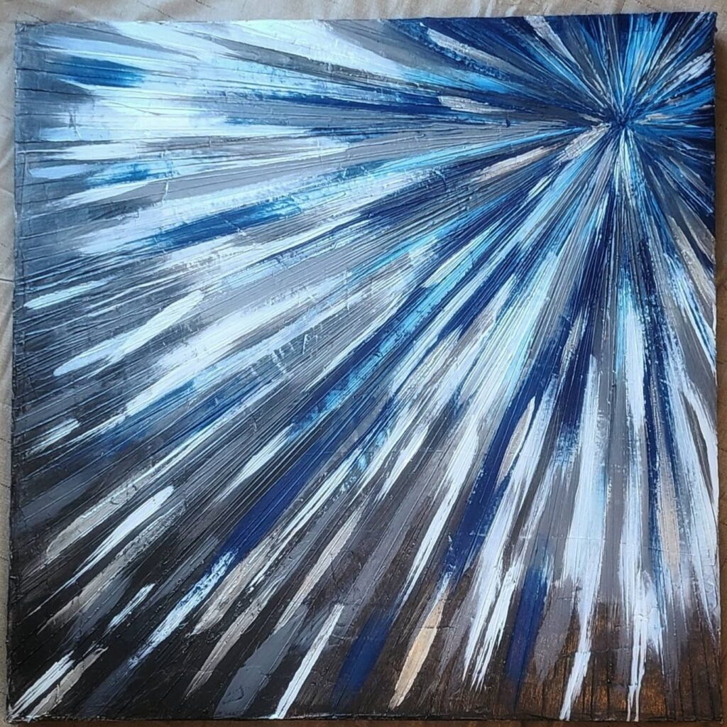 Abstract Starburst Textured Painting in Blue & Gray Colors