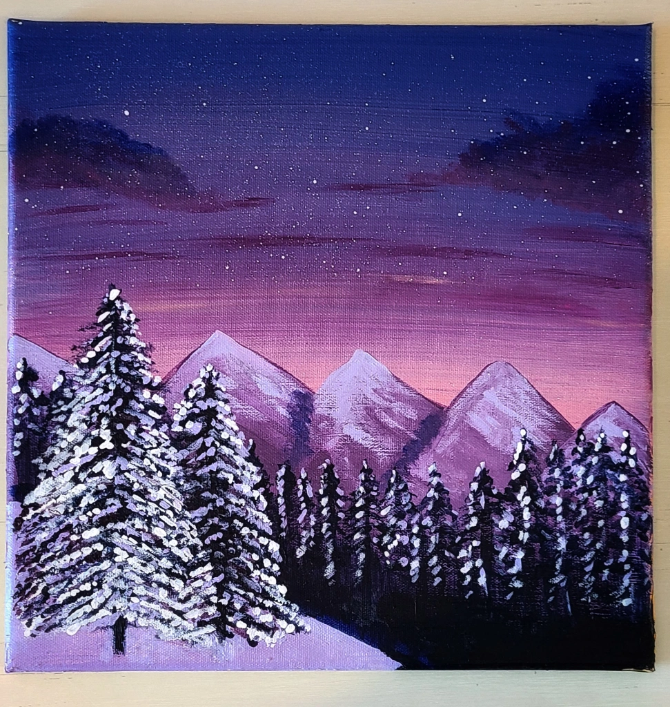 Snow-capped mountain sunset