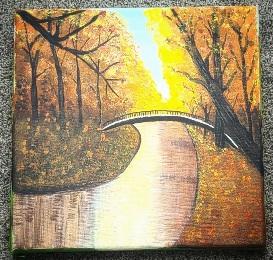 Fall Sunset with arched bridge